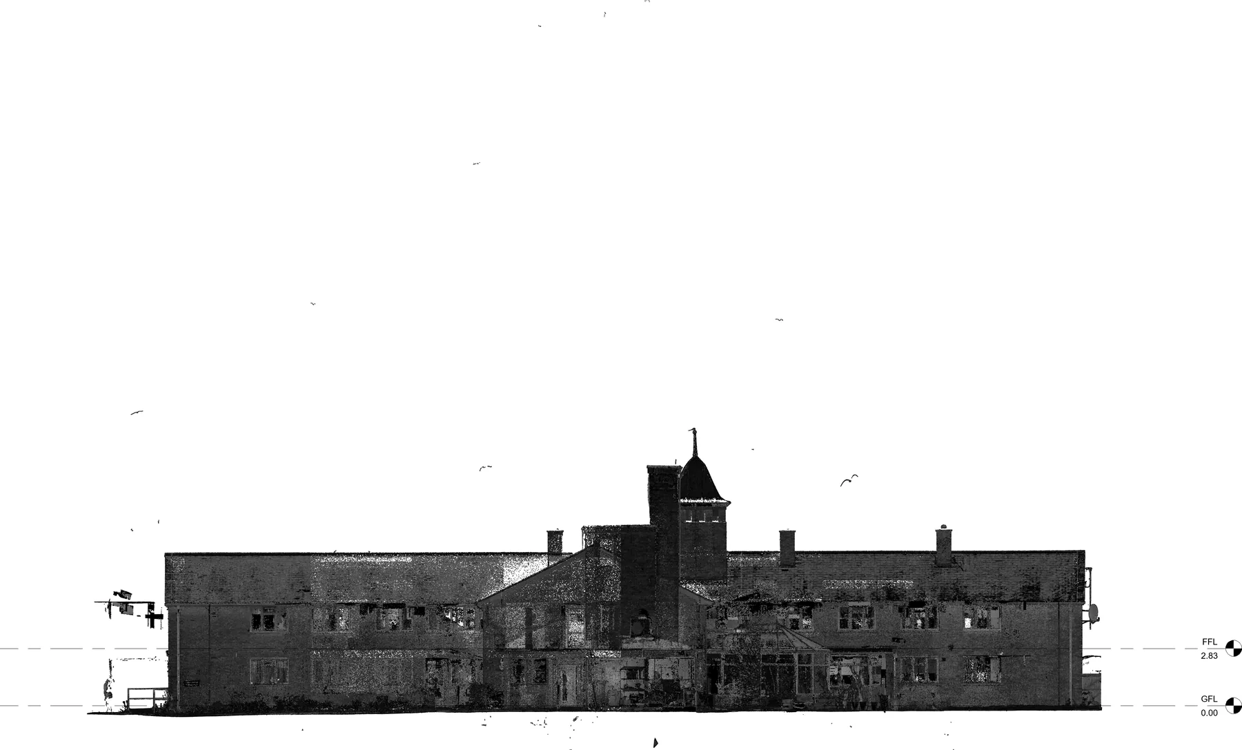 Source point cloud: east elevation for Institutional building: point cloud to BIM evidence