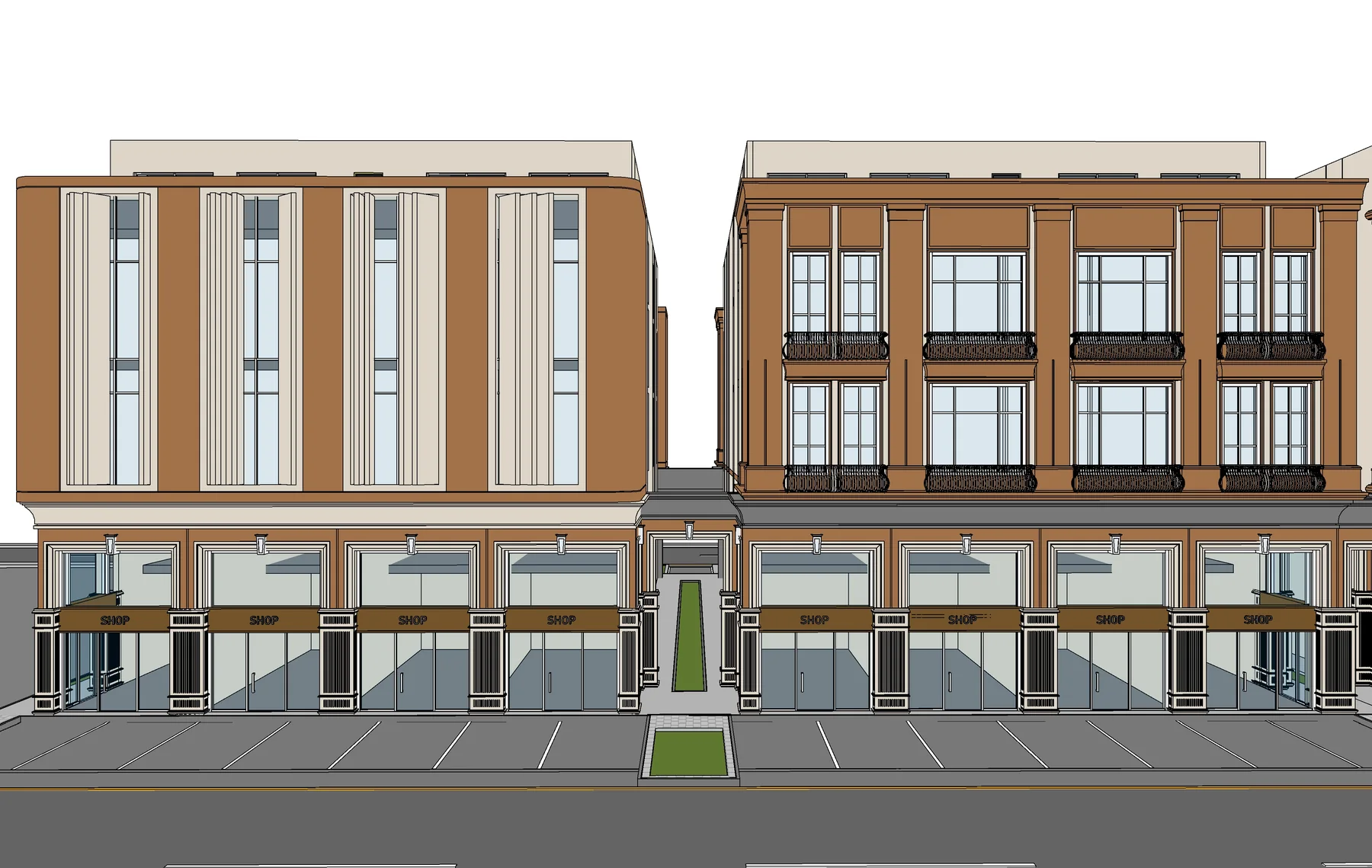 Processed BIM: front façade for Jeddah commercial frontage: scan-to-BIM evidence