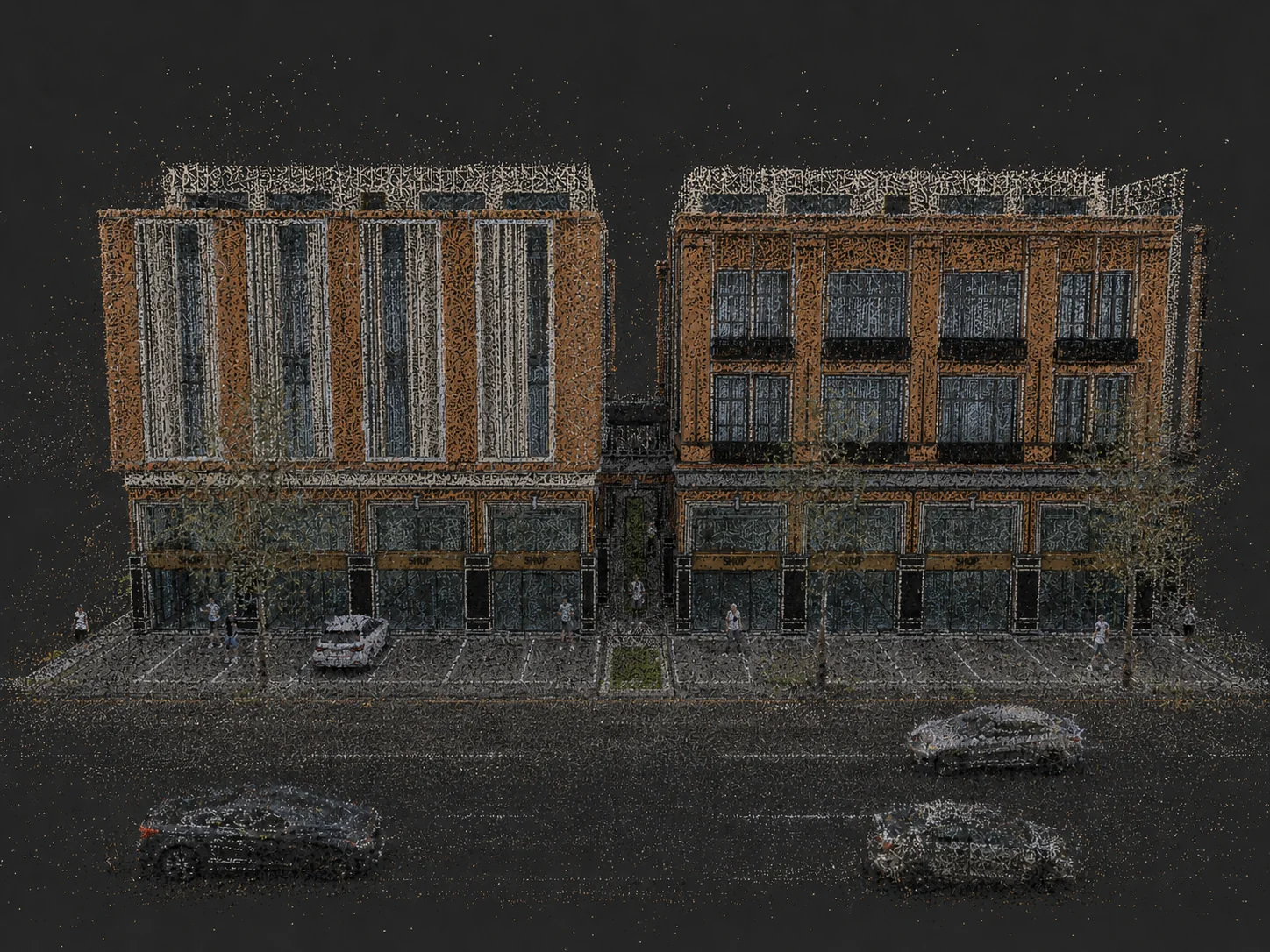 Source point cloud: front façade for Jeddah commercial frontage: scan-to-BIM evidence