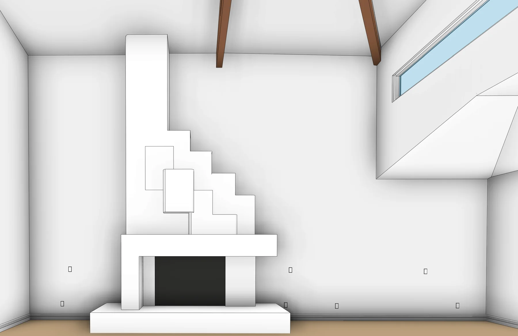Processed BIM: fireplace zone for Residential interior: scan-to-BIM evidence