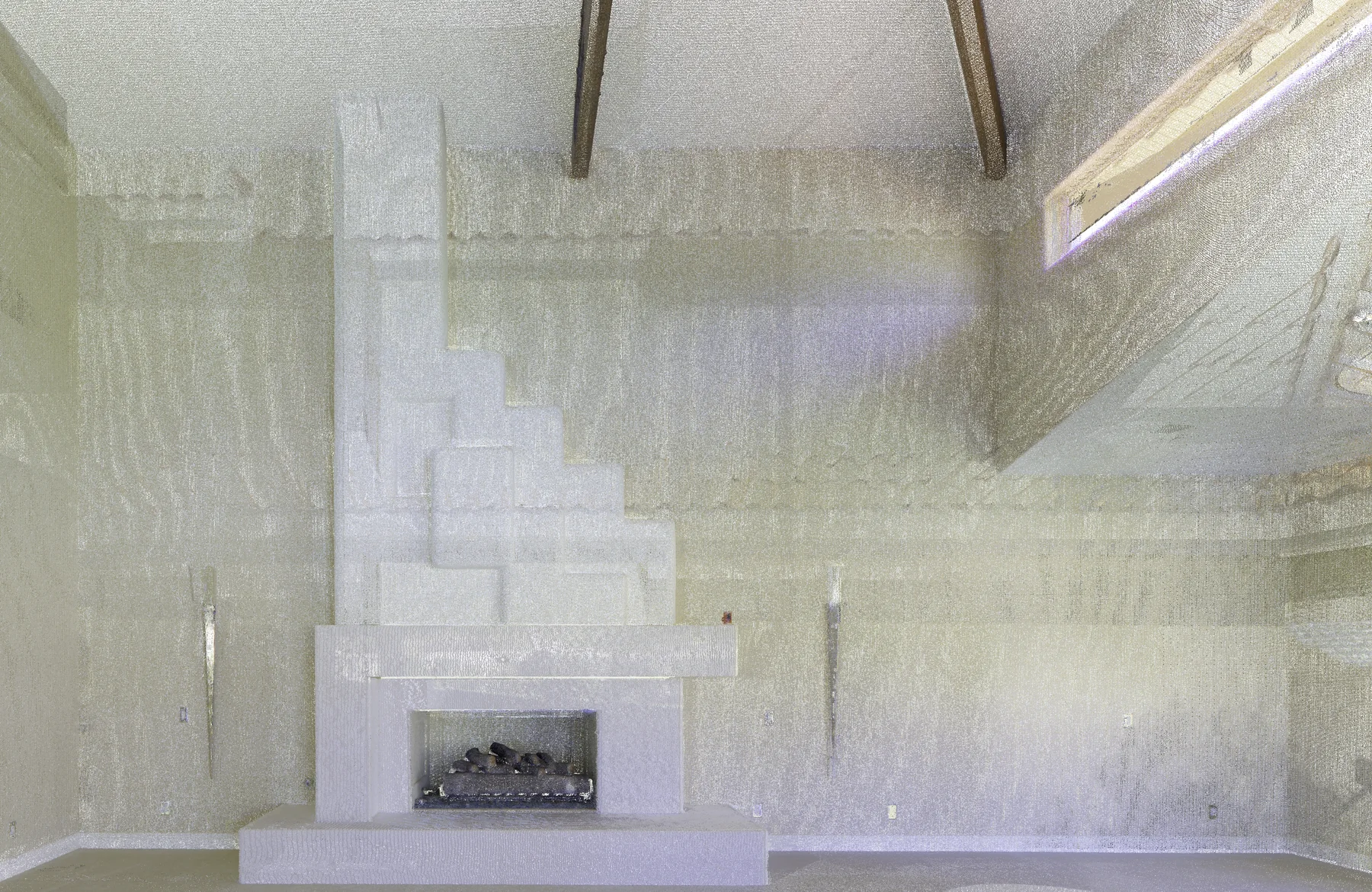 Source point cloud: fireplace zone for Residential interior: scan-to-BIM evidence